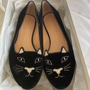 Charlotte Olympia Black Velvet Kitty Flats - Like New! 😻